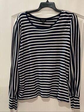 Jones New York Navy & White Striped Long-Sleeve Tee
